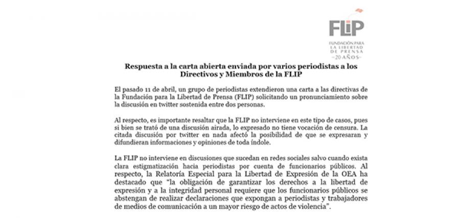 Answer to the open letter sent by several journalists to  executives and members of the FLIP